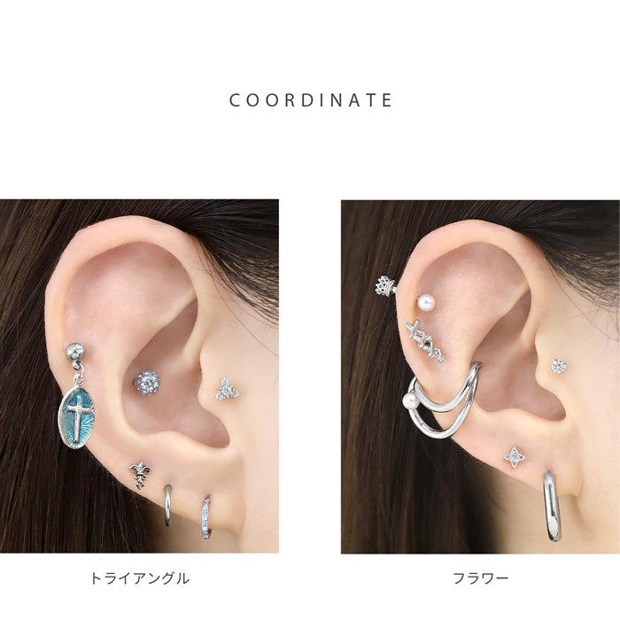 凛 RIN ボディピアス 軟骨 16G トライアングル フラワー ジュエル 三角