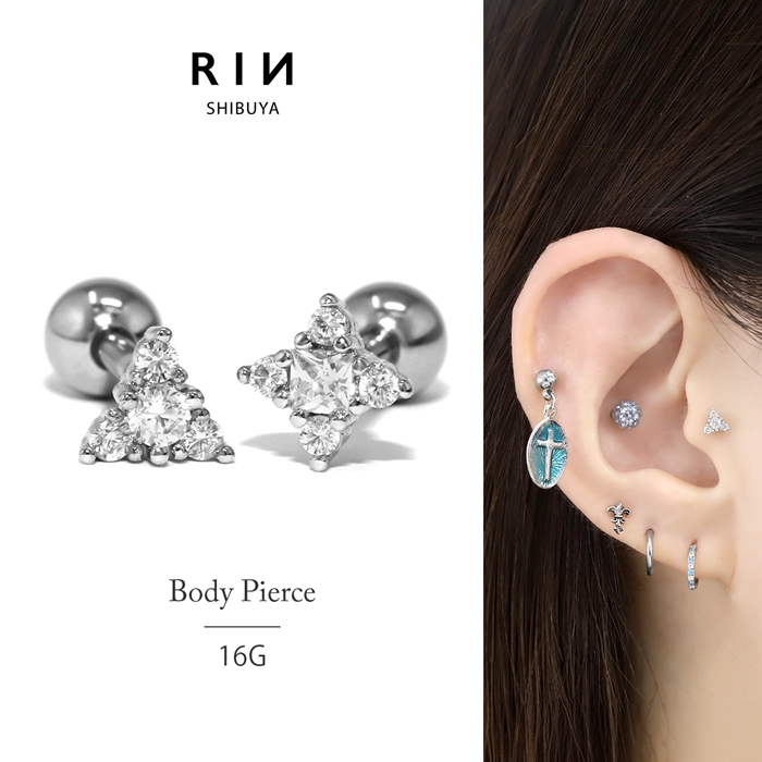 凛 RIN ボディピアス 軟骨 16G トライアングル フラワー ジュエル 三角