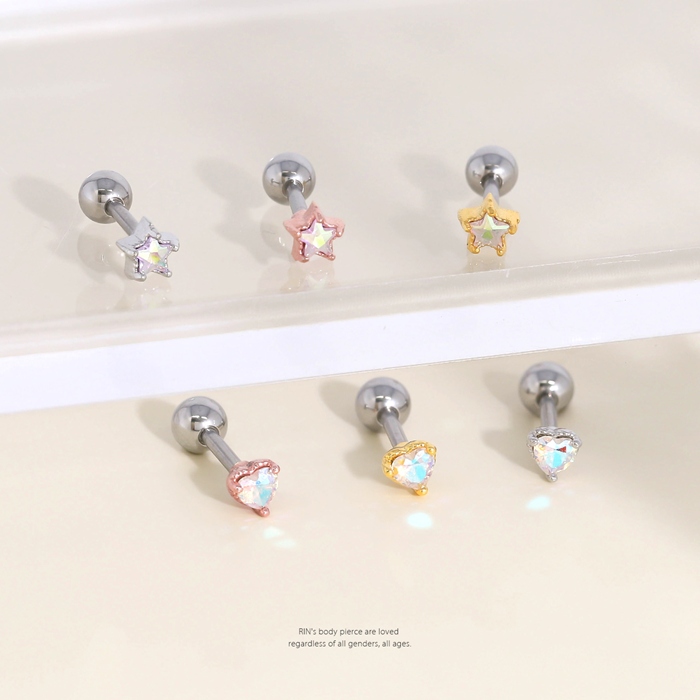 凛 RIN ボディピアス 16G 軟骨 ハート 星 キラキラ オーロラ ジュエル