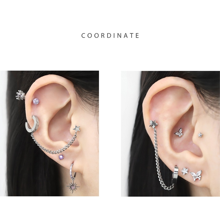 凛 RIN ボディーピアス 星 2連チェーン 16G 軟骨 フープ