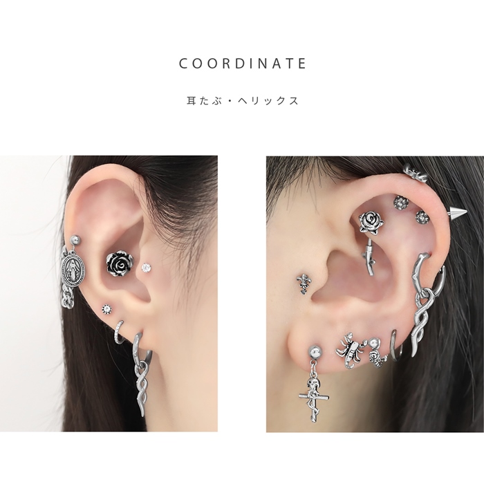 凛 RIN 軟骨ピアス 18G ボディピアス イバラ ワンタッチ リング 金属