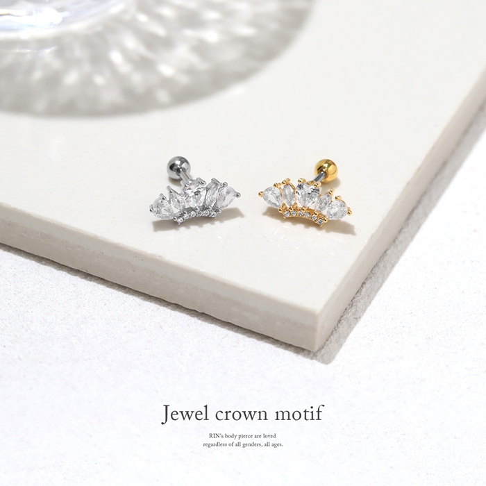 凛 RIN 軟骨ピアス かわいい ボディピアス 16G ジュエル 王冠 ハート