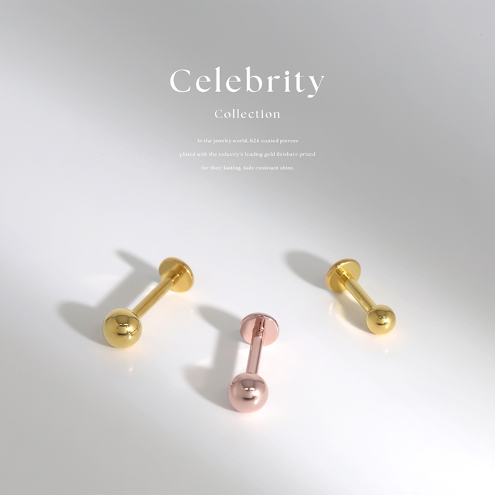 ボディピアス 24金 トラガス 軟骨 16G 14G 18G ラブレットスタッド 24Kコーティング つけっぱなし 片耳用 金属アレルギー対応 | 凛 RIN | 03