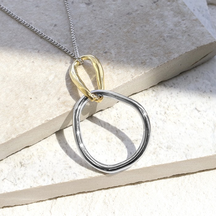 凛 RIN ロング ネックレス レディース バイカラー 楕円 シンプル