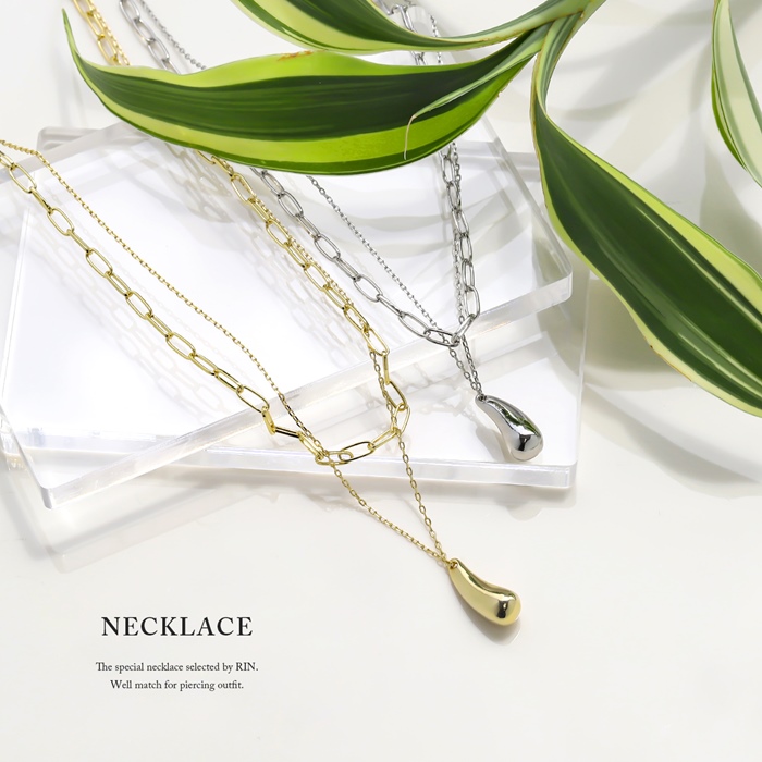 凛 RIN ネックレス 2way レディース 2連 レイヤード 雫 ドロップ 16k