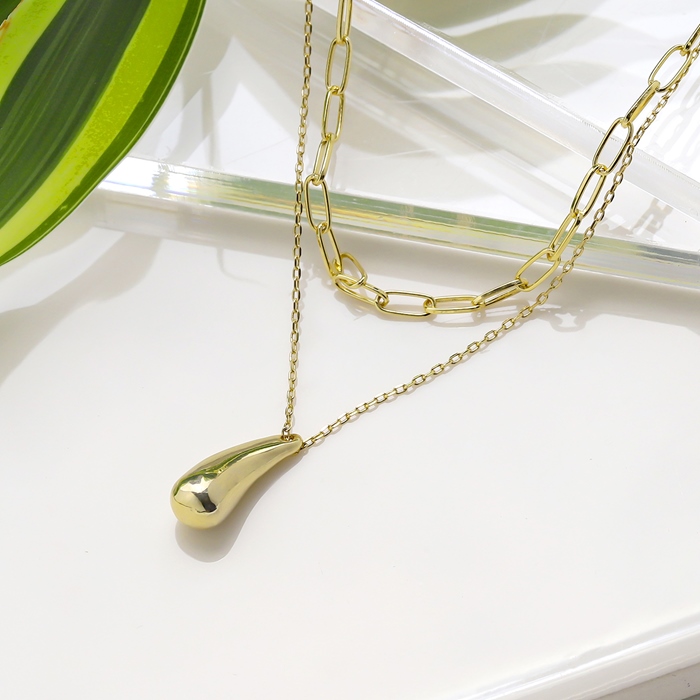 きりんネックレス2点 凛 RIN ネックレス 2way レディース 2連 レイヤード 雫 ドロップ 16k