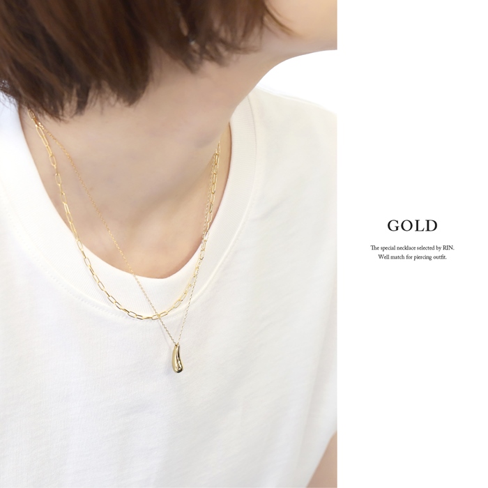 凛 RIN ネックレス 2way レディース 2連 レイヤード 雫 ドロップ 16k