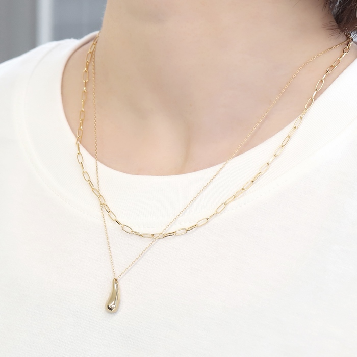 凛 RIN ネックレス 2way レディース 2連 レイヤード 雫 ドロップ 16k