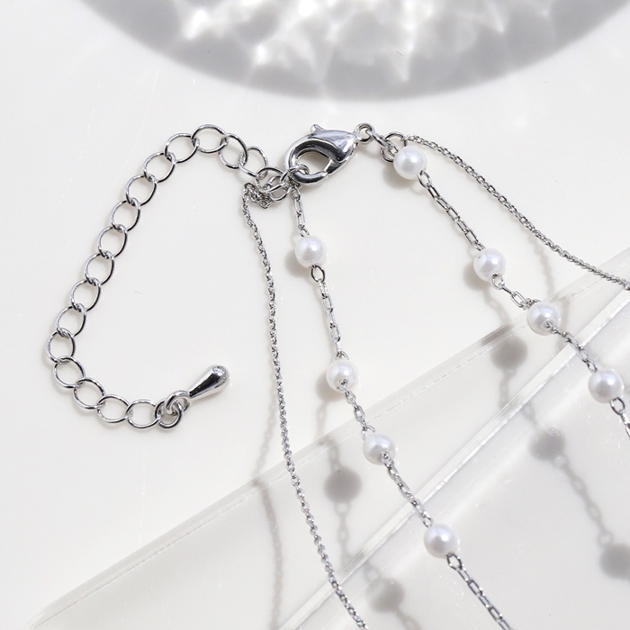 ネックレス 2way レディース 2連 パール ステーションチェーン 16kコーティング 16金 きれい 20代 30代 40代 50代 | 凛 RIN | 05