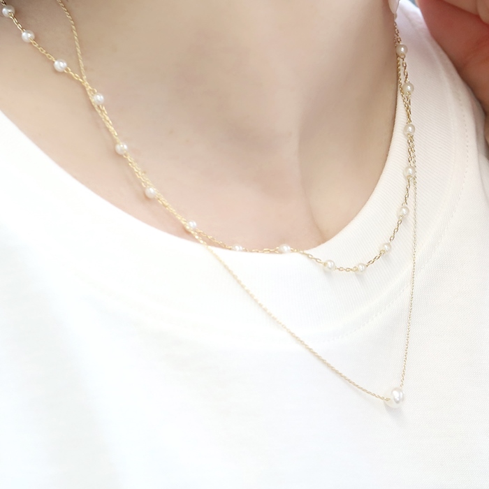 ネックレス 2way レディース 2連 パール ステーションチェーン 16kコーティング 16金 きれい 20代 30代 40代 50代 | 凛 RIN | 07