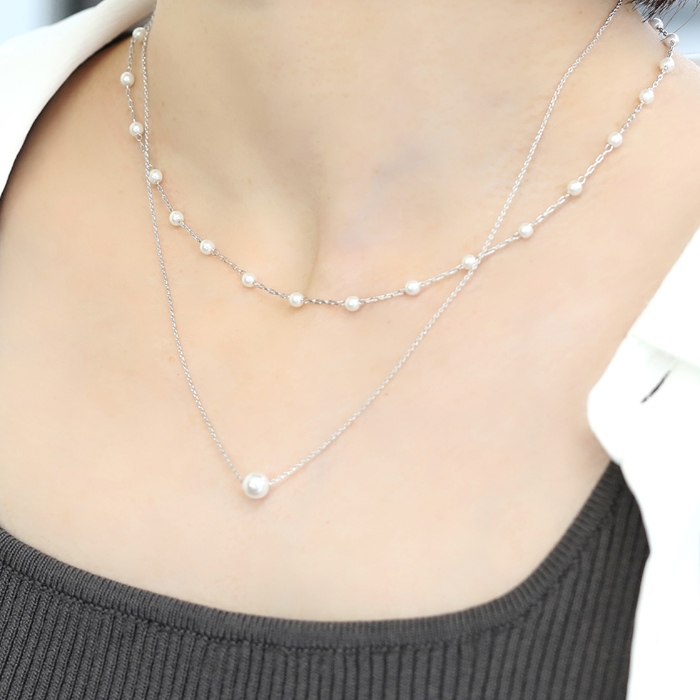 きりんネックレス2点 凛 RIN ネックレス 2way レディース 2連 パール ステーションチェーン