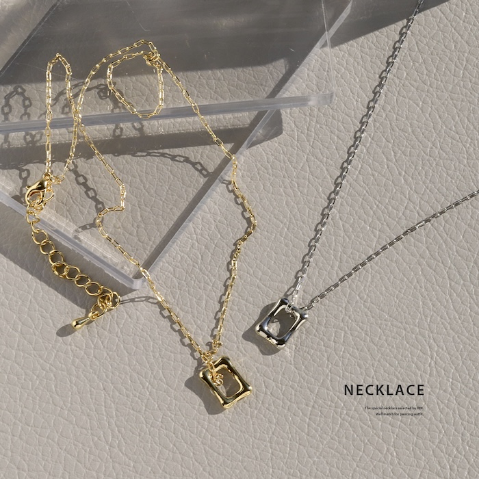 18K 四角形ペンダント ネックレス 凛 RIN ネックレス レディース 四角 オープン スクエア 18K