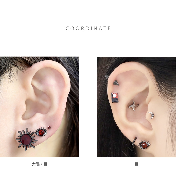 凛 RIN キャッチ 14G 12G ボディピアス 目玉 太陽 日本刀 烏 和風