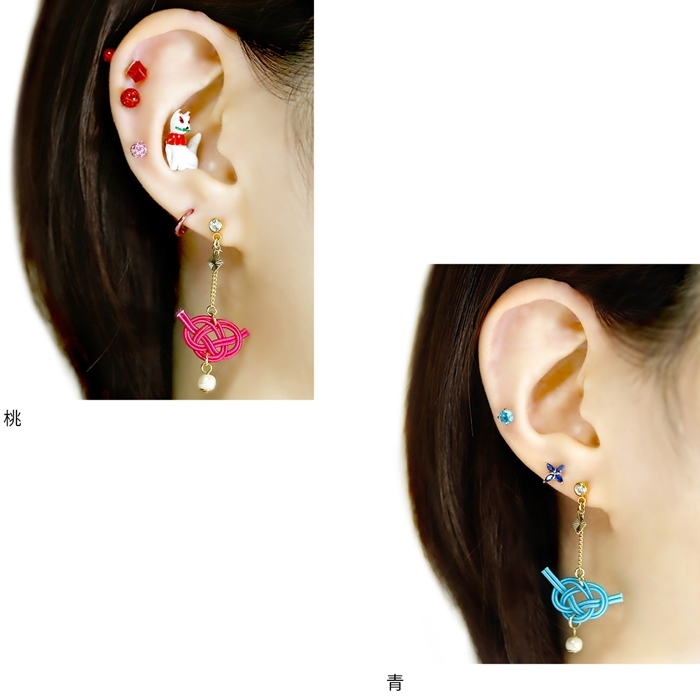 もも様ピアス2点おまとめ 凛 RIN 軟骨ピアス 16G 14G ボディピアス 水引 あわじ結び 和風 桃 黄