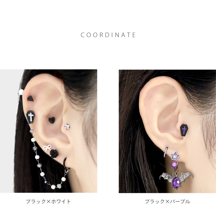 凛 RIN キャッチ ボディピアス クロス 14G 16G 18G 12G 十字架 ひつぎ