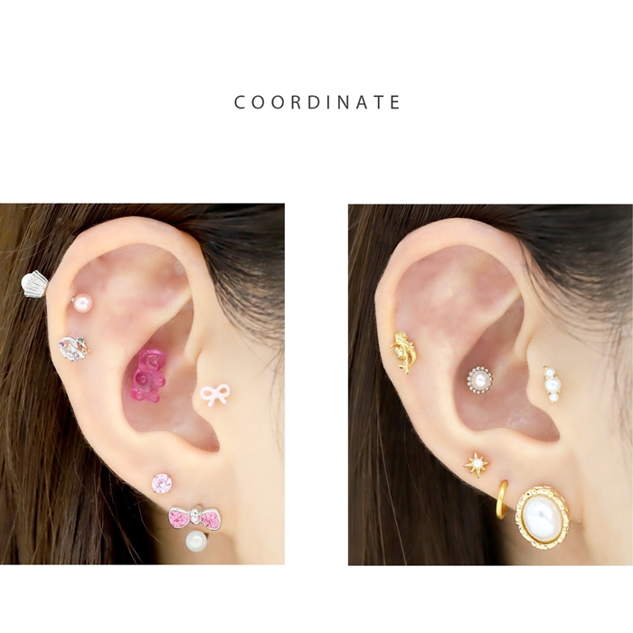 凛 RIN 軟骨ピアス 16G パール ボディピアス ストレートバーベル