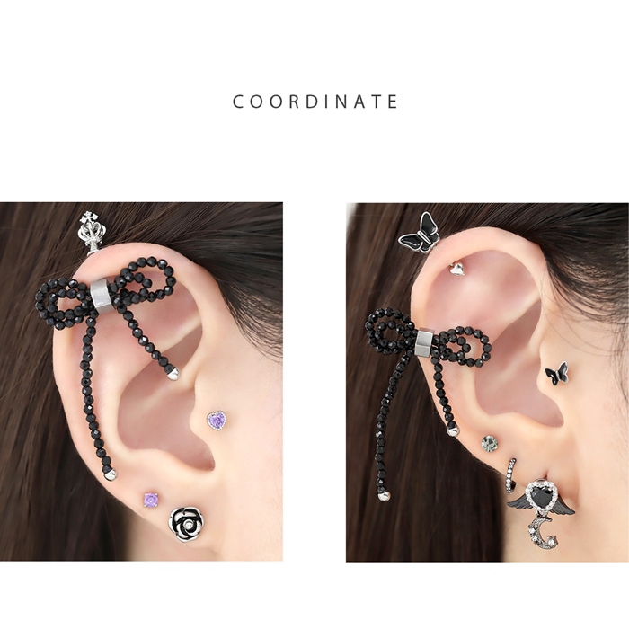 凛 RIN 軟骨ピアス 16G ボディピアス ビーズ リボン ブラック