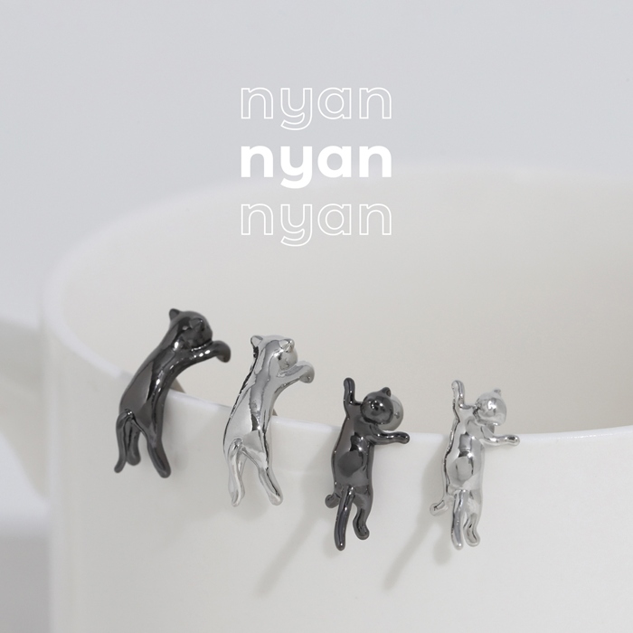 軟骨ピアス 16G ボディピアス ネコ 猫 ねこ かわいい アンテナヘリックス イベント ストレートバーベル ピアス サージカルステンレス 片耳用 | 凛 RIN | 10