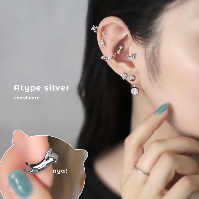 軟骨ピアス 16G ボディピアス ネコ 猫 ねこ かわいい アンテナヘリックス イベント ストレートバーベル ピアス サージカルステンレス 片耳用 | 凛 RIN | 11