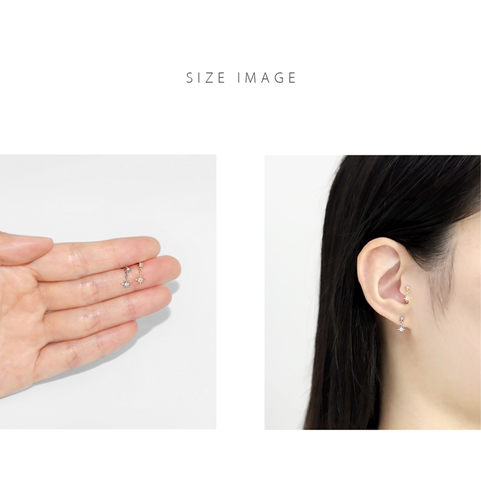 軟骨ピアス 16G ボディピアス 星 スター ジュエル チャーム付き ストレートバーベル サージカルステンレス 片耳用 | 凛 RIN | 07