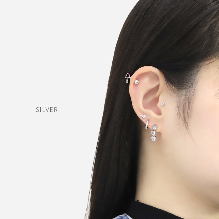 軟骨ピアス 16G ボディピアス ハート ジュエル 揺れる 3連 ストレートバーベル サージカルステンレス 片耳用 | 凛 RIN | 07