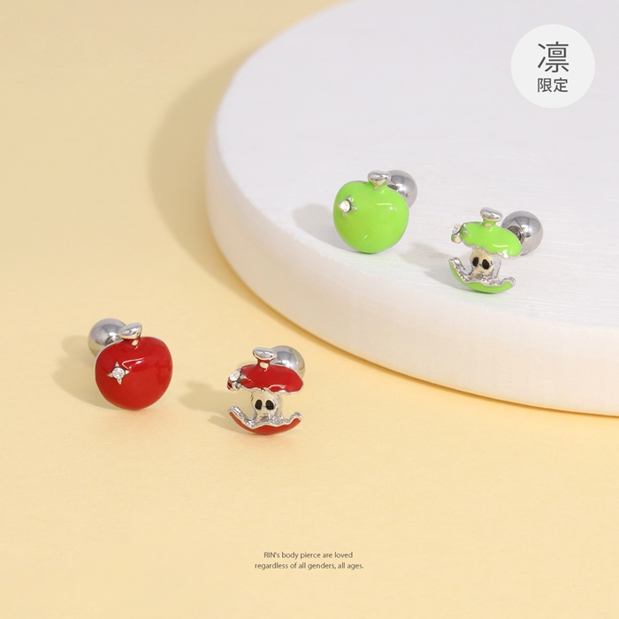 軟骨ピアス 16G りんご 青りんご ジュエル リンゴ アップル 林檎