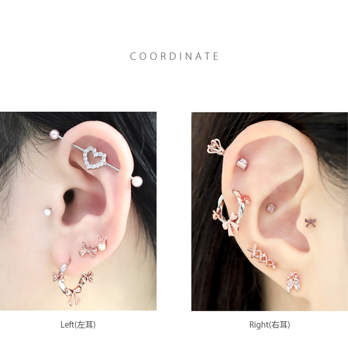 軟骨ピアス 18G ボディピアス リボン りぼん フープ バレエコア セグメントリング サージカルステンレス 片耳用 | 凛 RIN | 06