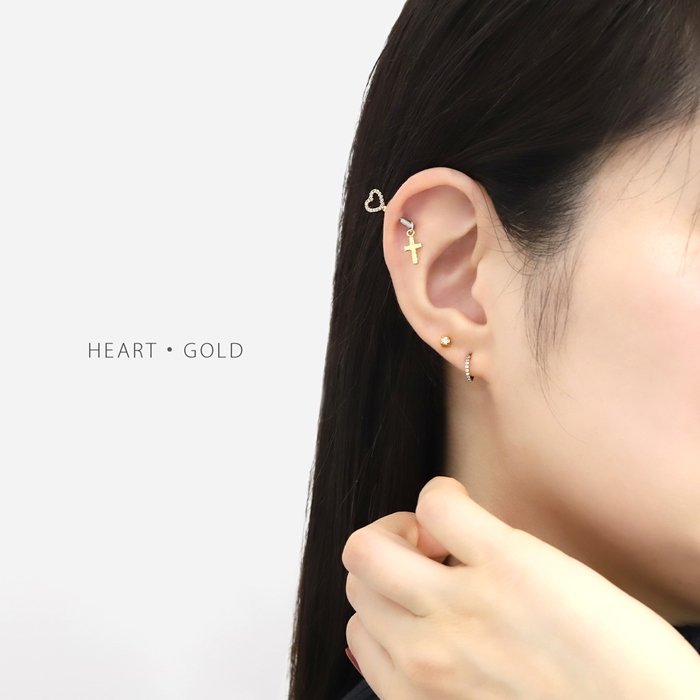 軟骨ピアス 16G ボディピアス ハート 月 アンテナヘリックス クロスチャーム ステンレス 神カスタムセット 片耳用 | 凛 RIN | 08