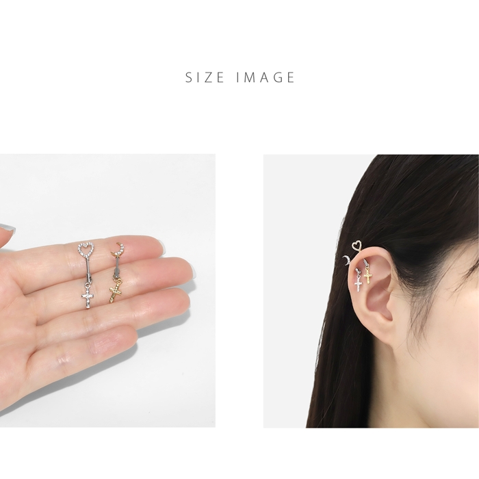 軟骨ピアス 16G ボディピアス ハート 月 アンテナヘリックス クロスチャーム ステンレス 神カスタムセット 片耳用 | 凛 RIN | 10