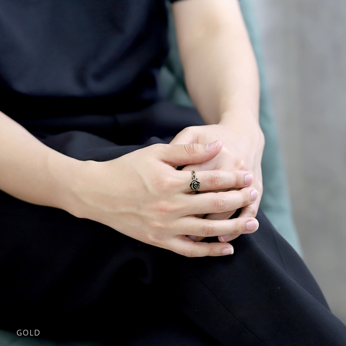 指輪 リング 12号〜16号サイズ アンティーク調 ローズ 薔薇モチーフ バラ スタイリッシュ シルバー ゴールド フリーサイズリング | 凛 RIN | 05