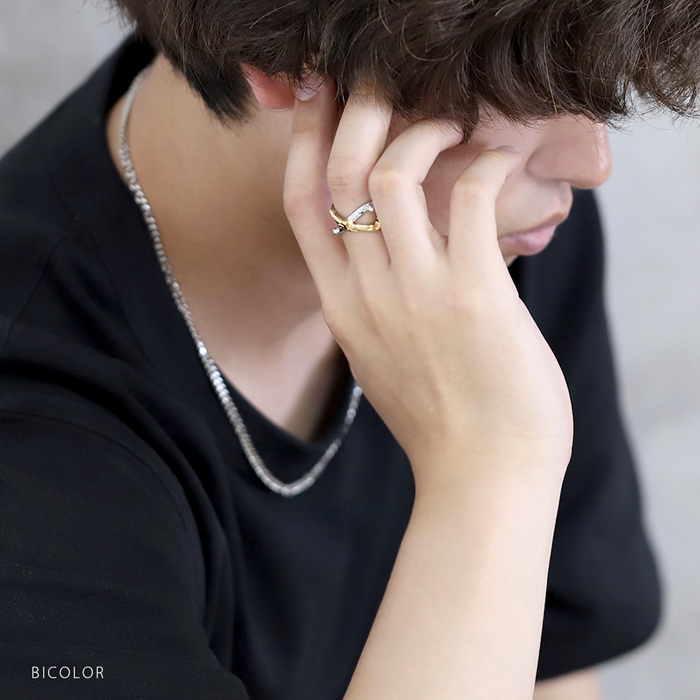 指輪 リング クロス 13号サイズ相当 シルバー バイカラー スタイリッシュ ファッション オープンリング | 凛 RIN | 07