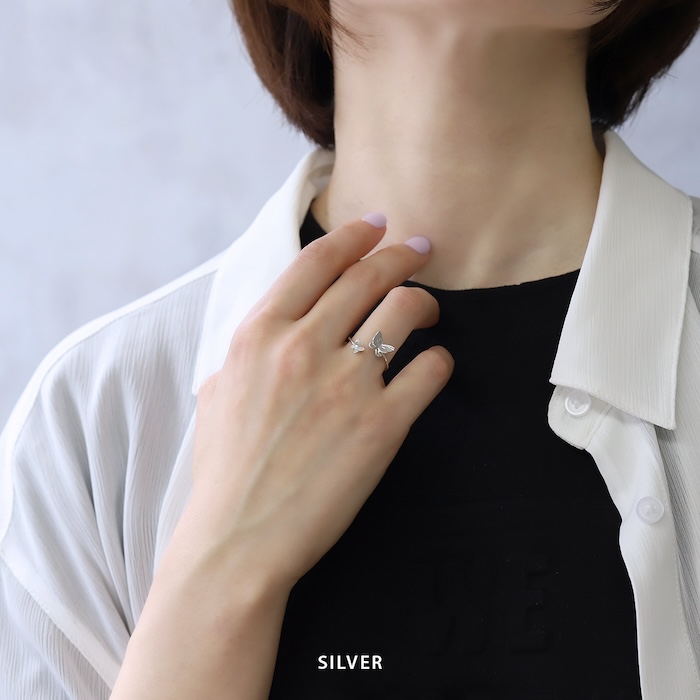 指輪 レディース リング 蝶 蝶々 バタフライ オープンリング 可愛い おしゃれ 細い 華奢 調節 40代 50代 | 凛 RIN | 03
