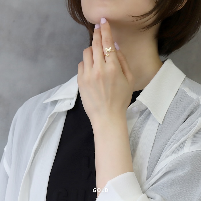 指輪 レディース リング 蝶 蝶々 バタフライ オープンリング 可愛い おしゃれ 細い 華奢 調節 40代 50代 | 凛 RIN | 07