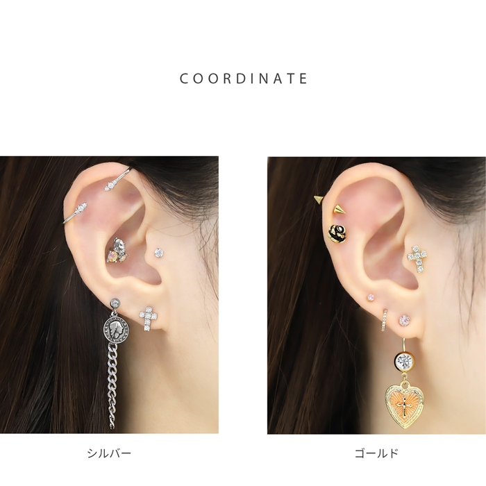 凛 RIN ボディピアス クロス 軟骨 十字架 14G 16G 片耳用 金属