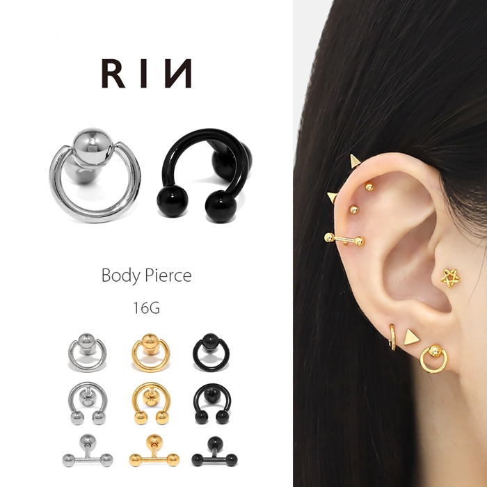 channel 片耳ピアス 凛 RIN 軟骨ピアス 16G ボディピアス リング スタイリッシュ 片耳用