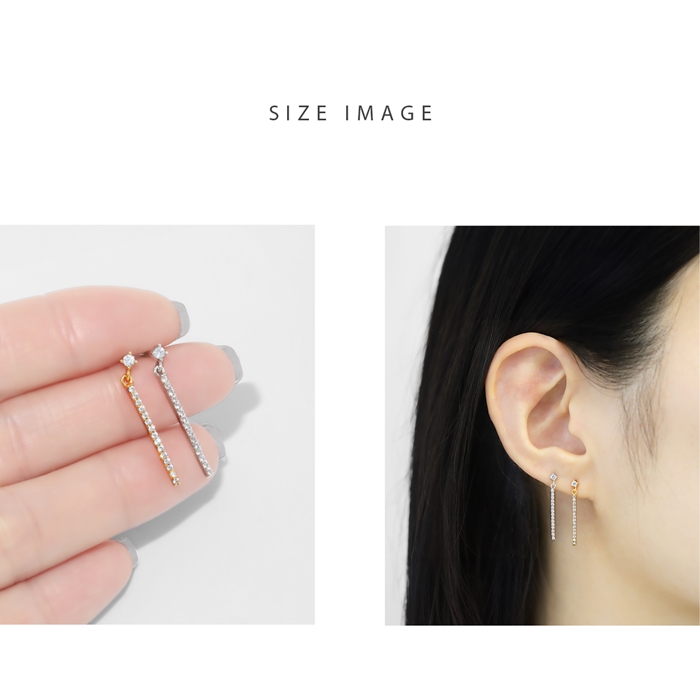 きらきら CZ & バー 揺れる ロング ピアス ゴールド 凛 RIN ボディピアス キラキラ 揺れる 16G 軟骨 ロング バー