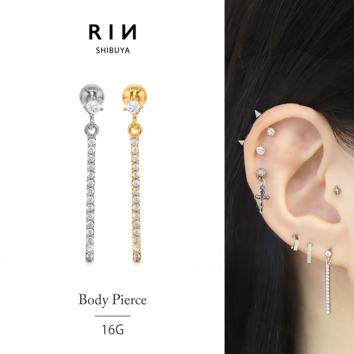 凛 RIN ボディピアス キラキラ 揺れる 16G 軟骨 ロング バー