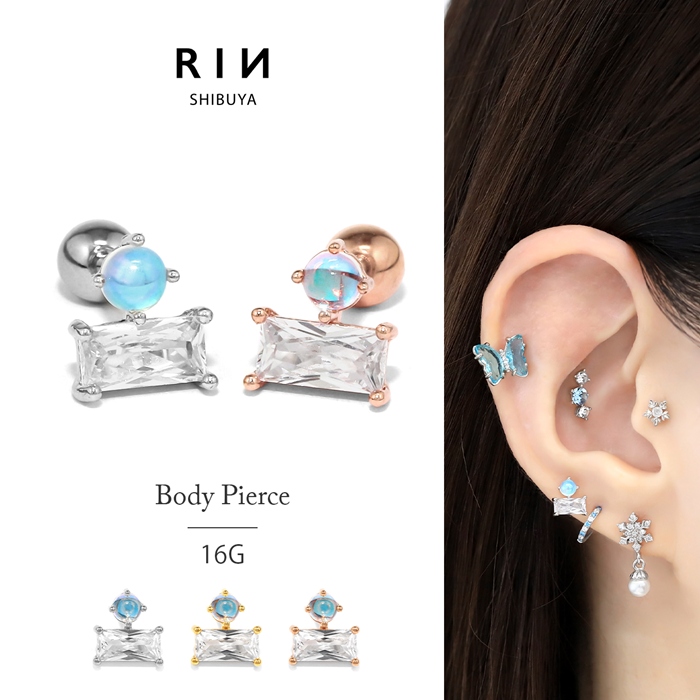 凛 RIN 軟骨ピアス 16G ボディピアス スクエア キラキラ ストレート