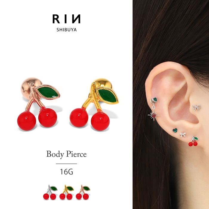 凛 RIN 軟骨ピアス 16G ボディピアス さくらんぼ 可愛い