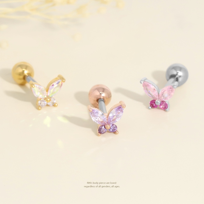 凛 RIN ボディピアス 蝶々 軟骨ピアス 16G バタフライ ジュエル