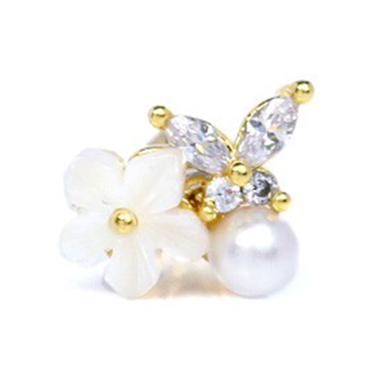 凛 RIN ボディピアス 16G 軟骨 花 ストレートバーベル パール 蝶々