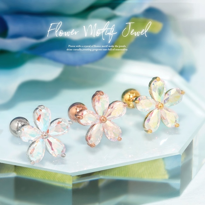 凛 RIN ボディピアス 軟骨 16G 大きめ オーロラ 花 フラワー