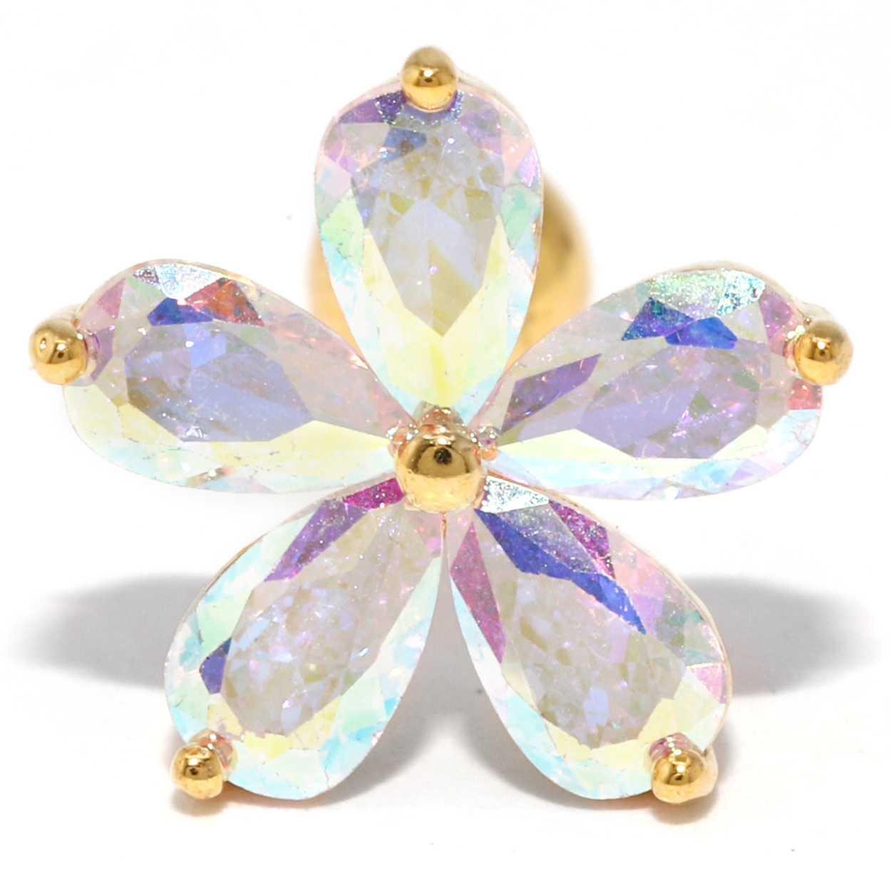 ボディピアス 軟骨 16G 大きめ オーロラ 花 フラワー ステンレス ジュエル 片耳用 金属アレルギー対応 春 おしゃれ | 凛 RIN | 02
