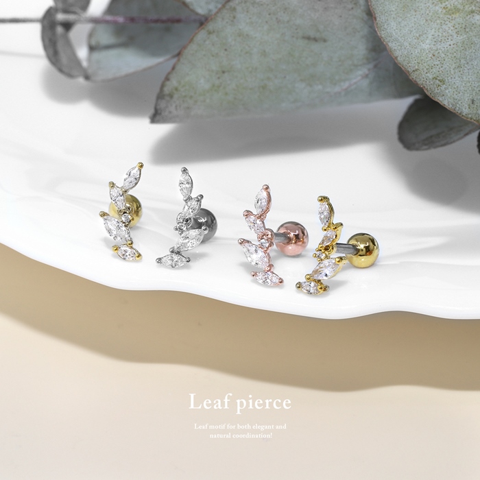 凛 RIN ボディピアス 軟骨 16G 植物 リーフ 葉 植物 キラキラ ジュエル