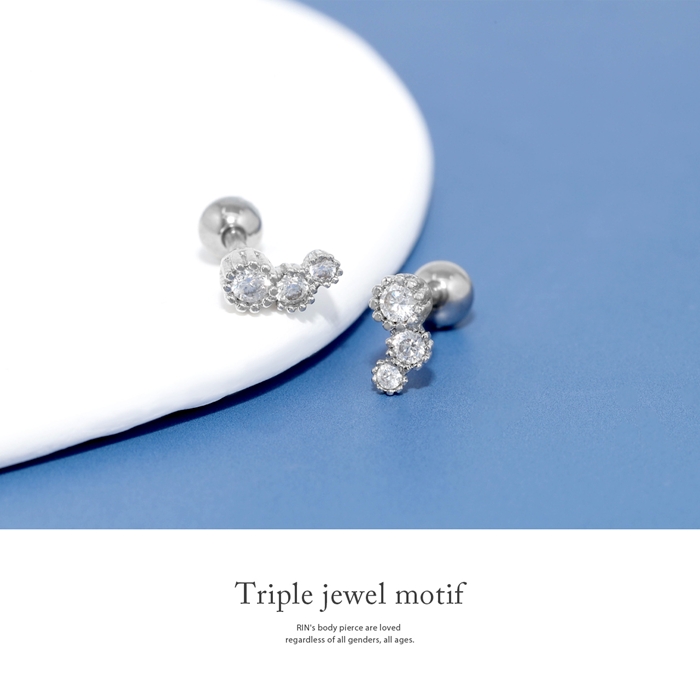 凛 RIN ボディピアス 16G 軟骨 可愛い 小ぶり ジュエル 3連 ストレート