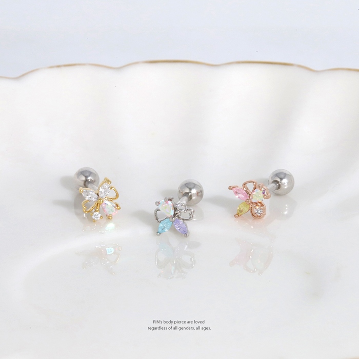 軟骨ピアス 16G 花 蝶 リボン 蝶々 ちょうちょ はな フラワー ジュエル