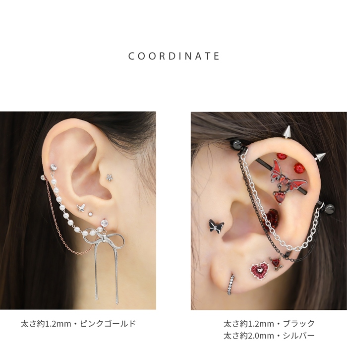 凛 RIN チャーム チェーン 14G 16G 18G ボディピアス シルバー 凛 RIN チャーム チェーン 14G 16G 18G ボディピアス シルバー