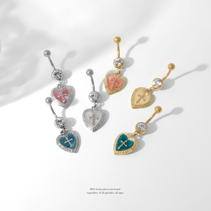 凛 RIN へそピアス ボディピアス ハート 14G 18G 軟骨 ネイブル クロス