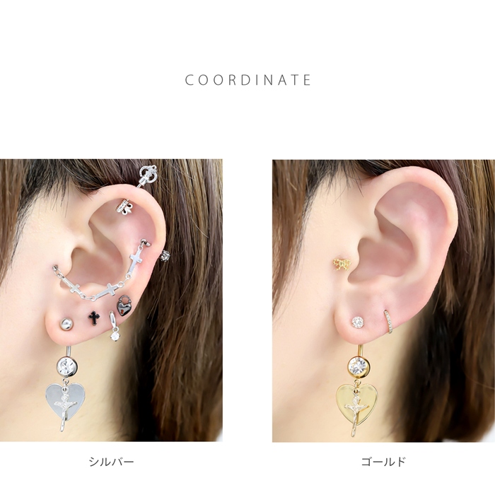 凛 RIN へそピアス ボディピアス クロス 14G 18G ハート 十字架 クロス