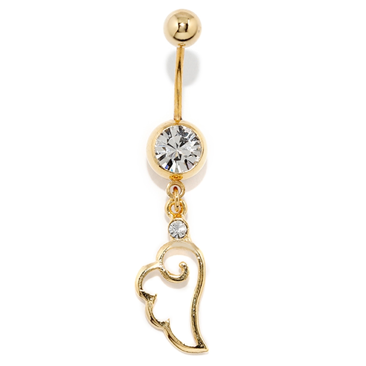 へそピアス ボディピアス 天使 羽 かわいい 14G 18G 翼 カーブバーベル バナナバーベル ジュエル キラキラ 1個売り | 凛 RIN | 02